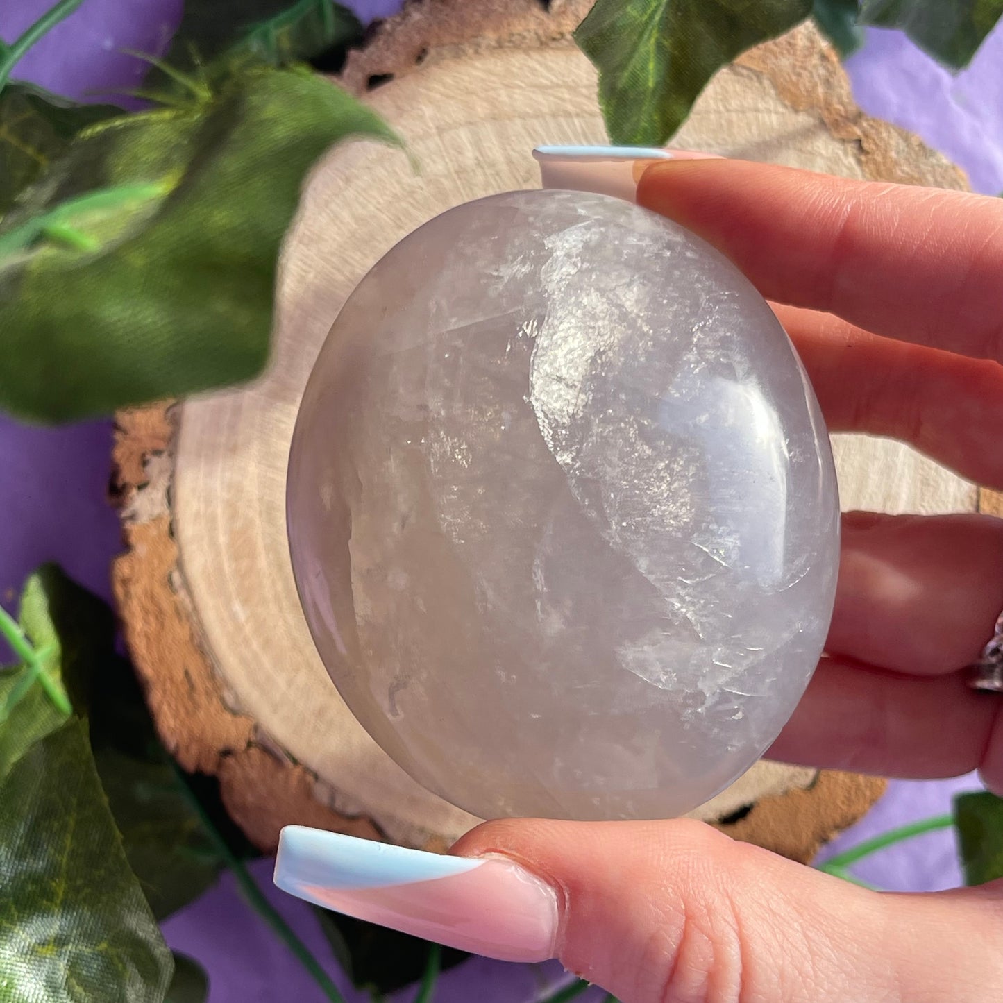 blue rose quartz palm stone