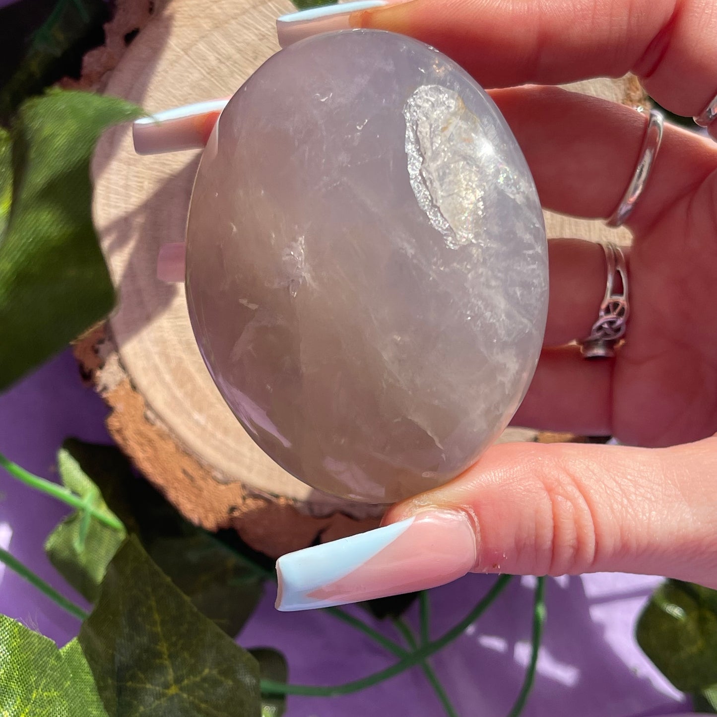 blue rose quartz palm stone