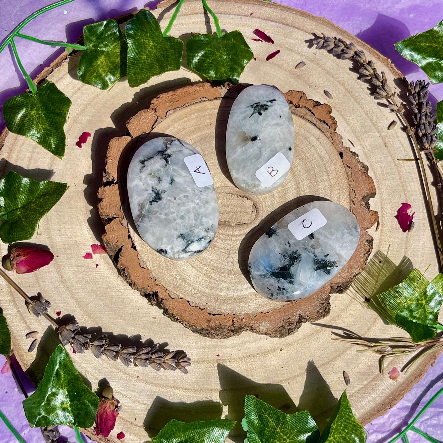 rainbow moonstone palm stone - choose your own