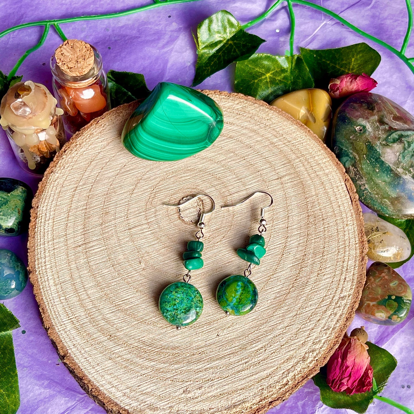 malachite & chrysocolla earrings on 925 hooks