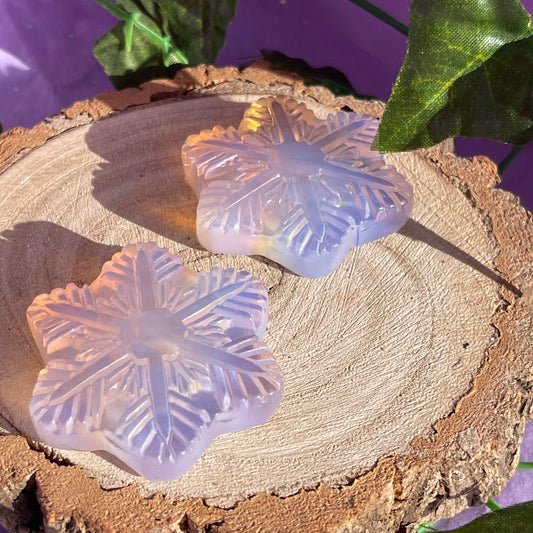 pink opalite snowflake carving