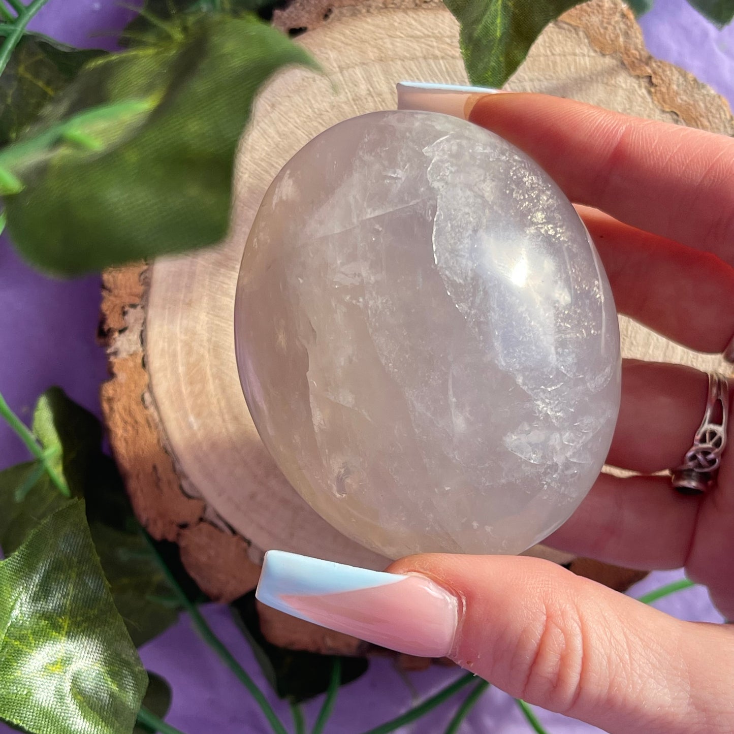 blue rose quartz palm stone