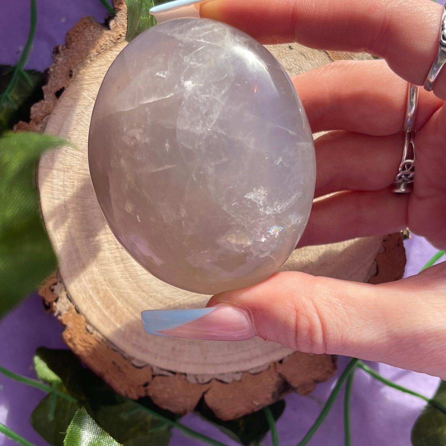 blue rose quartz palm stone