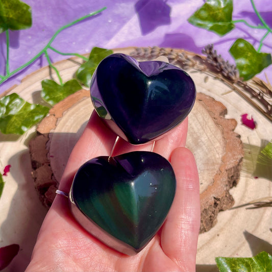 rainbow obsidian heart carving