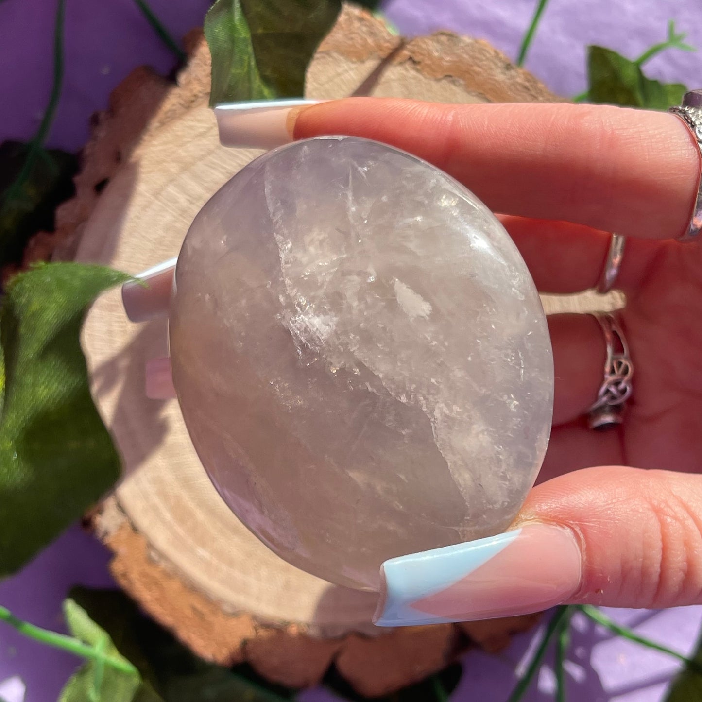 blue rose quartz palm stone