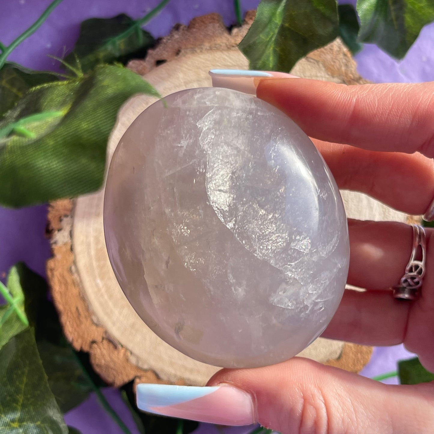 blue rose quartz palm stone