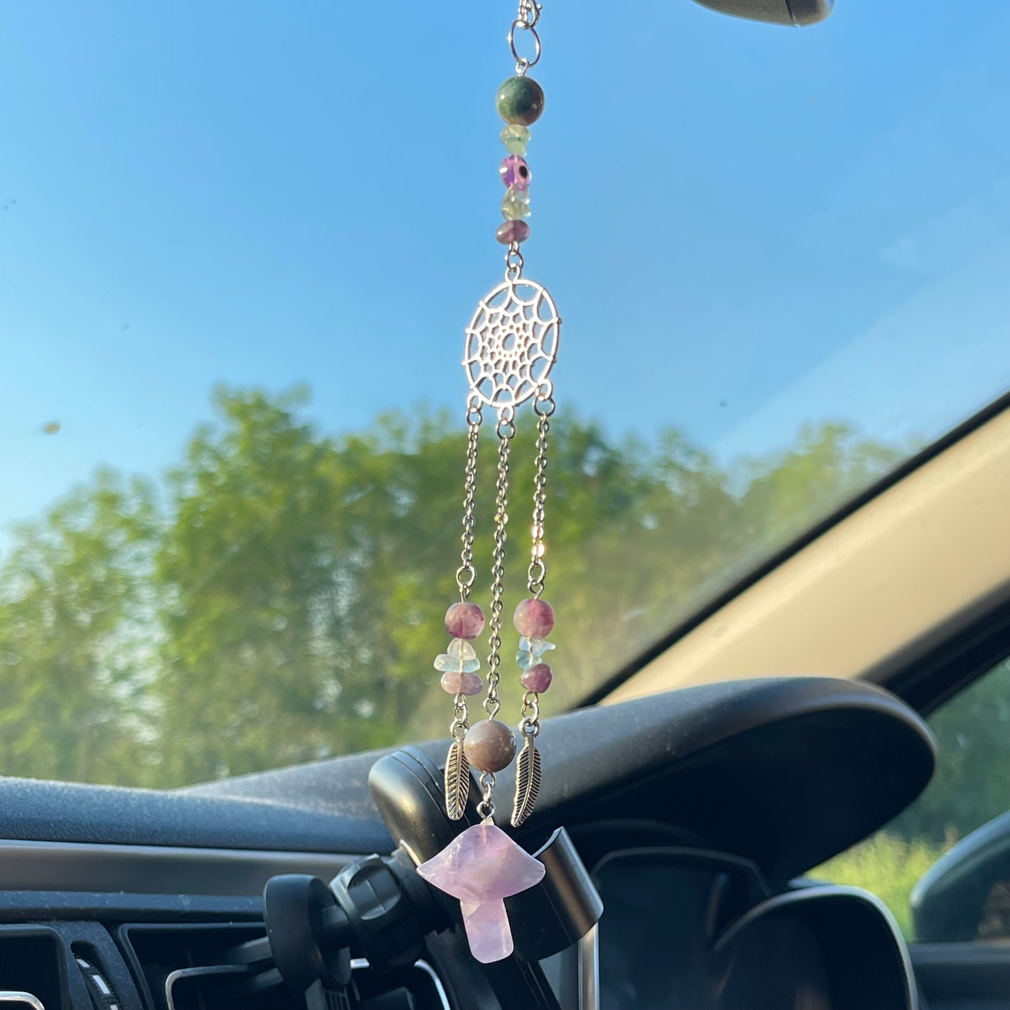 clear mind car charm - fluorite, moss agate & amethyst