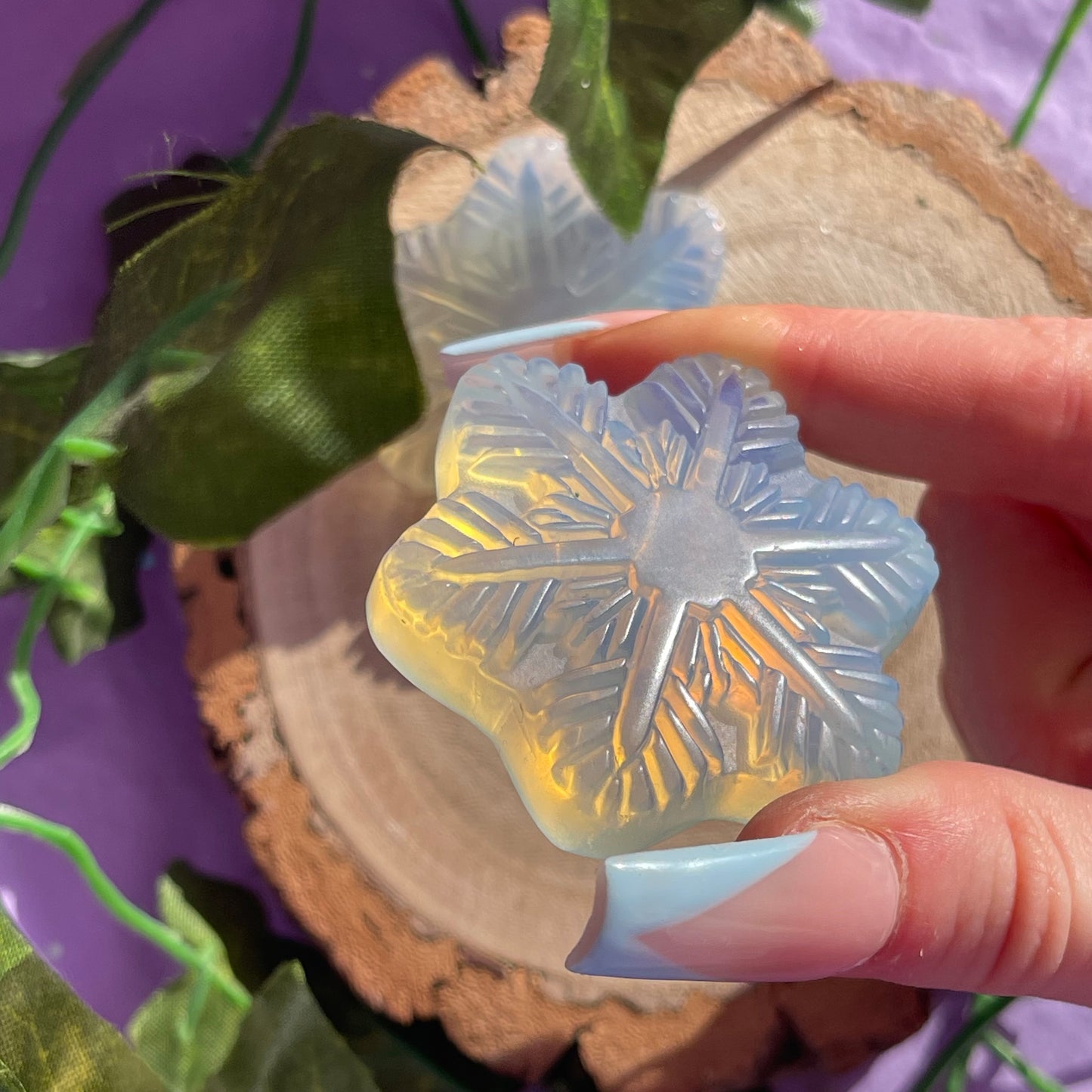 opalite snowflake carving