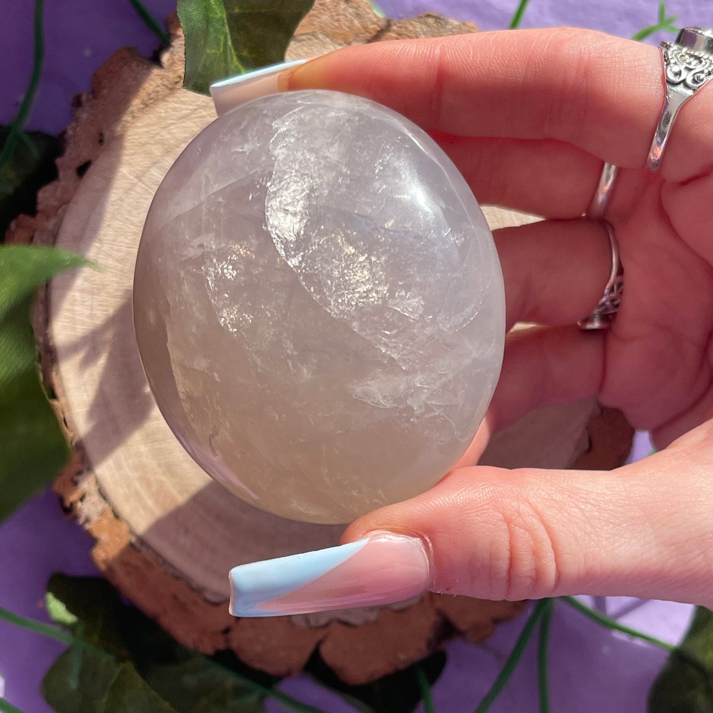 blue rose quartz palm stone