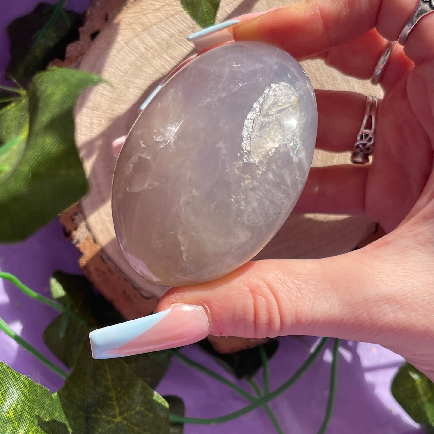 blue rose quartz palm stone