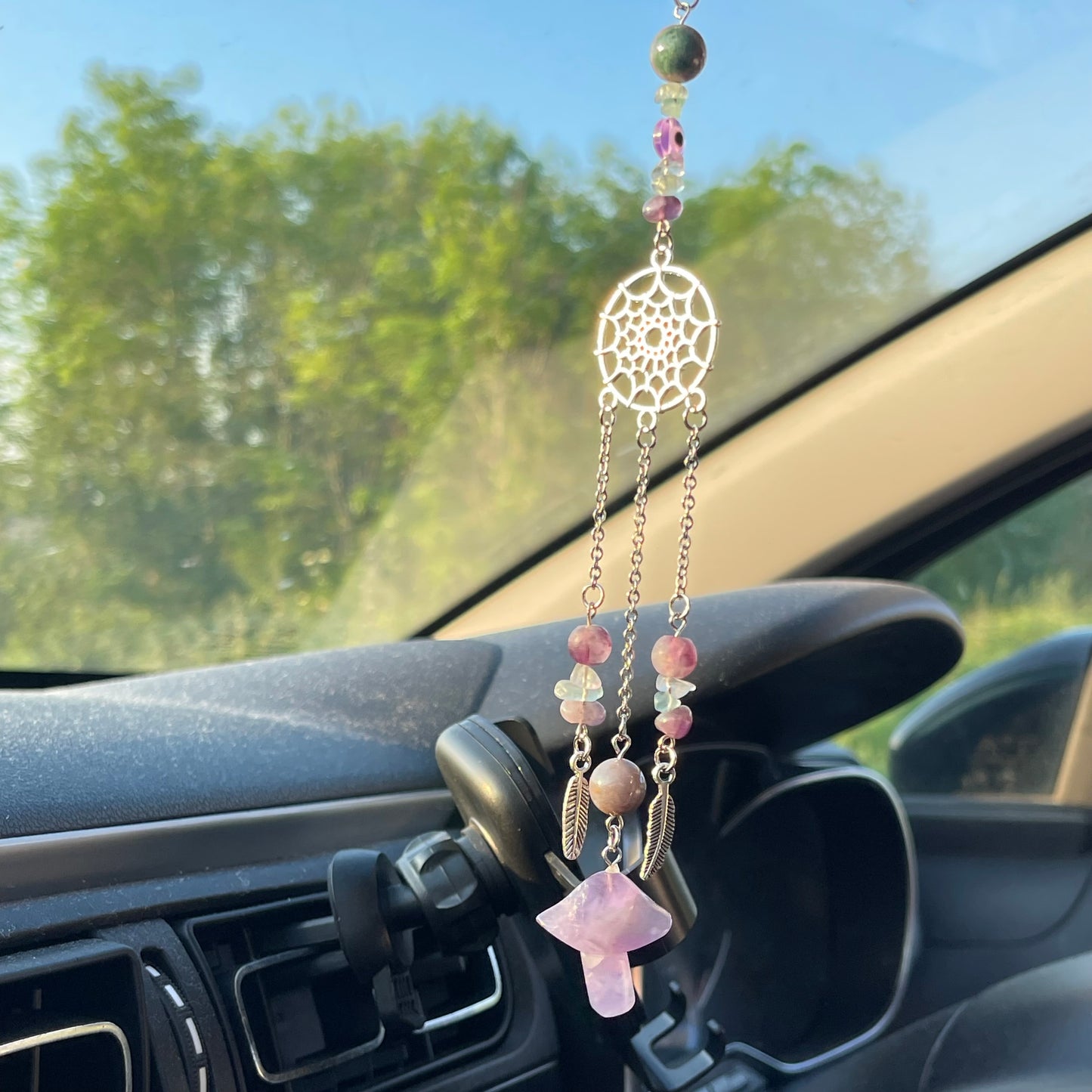 clear mind car charm - fluorite, moss agate & amethyst