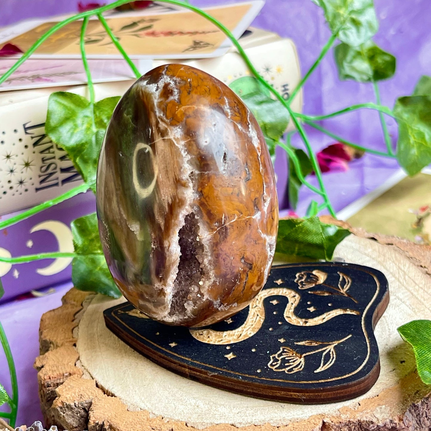 petrified wood egg carving