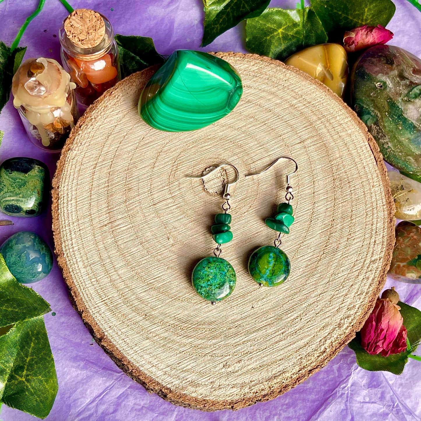 malachite & chrysocolla earrings on 925 hooks