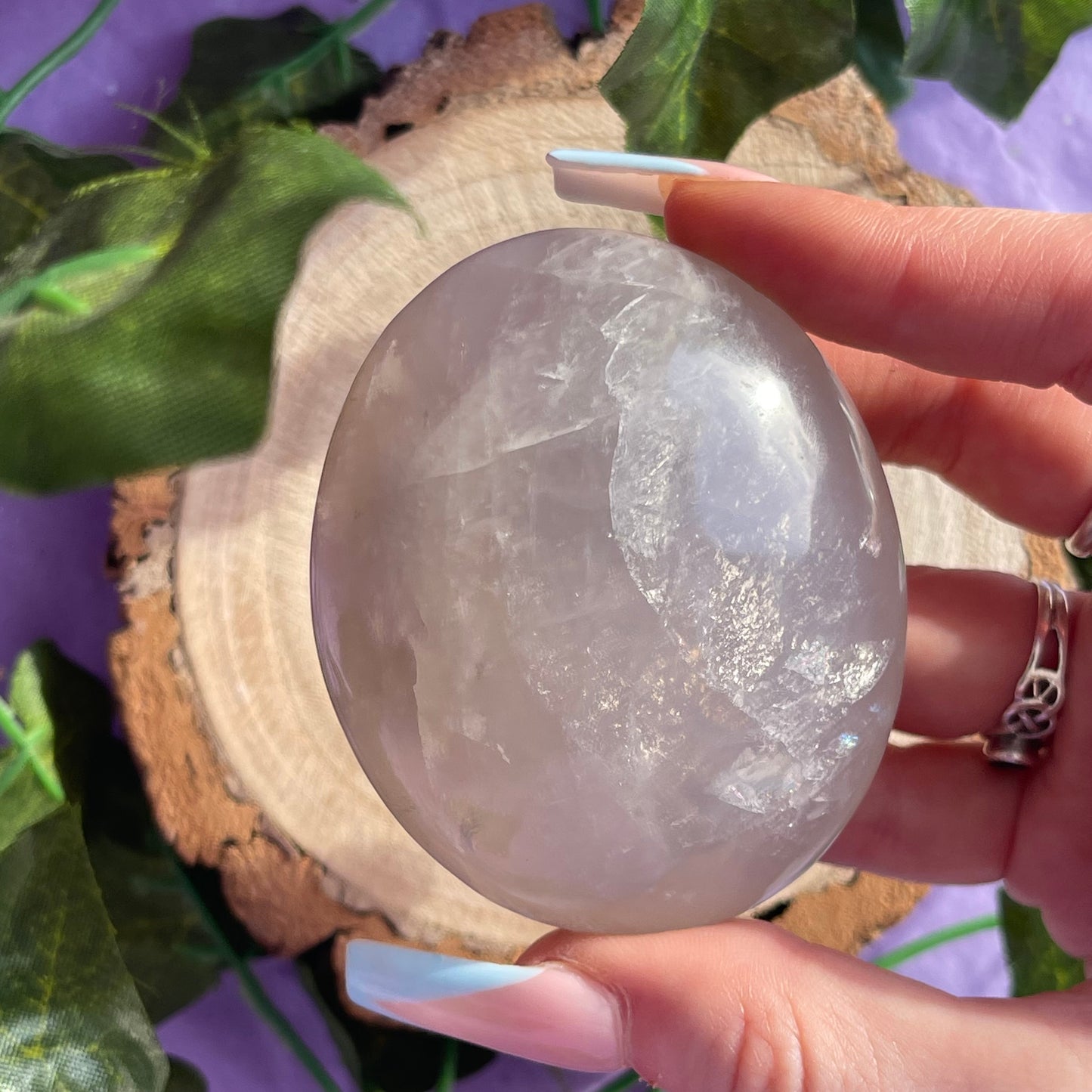 blue rose quartz palm stone