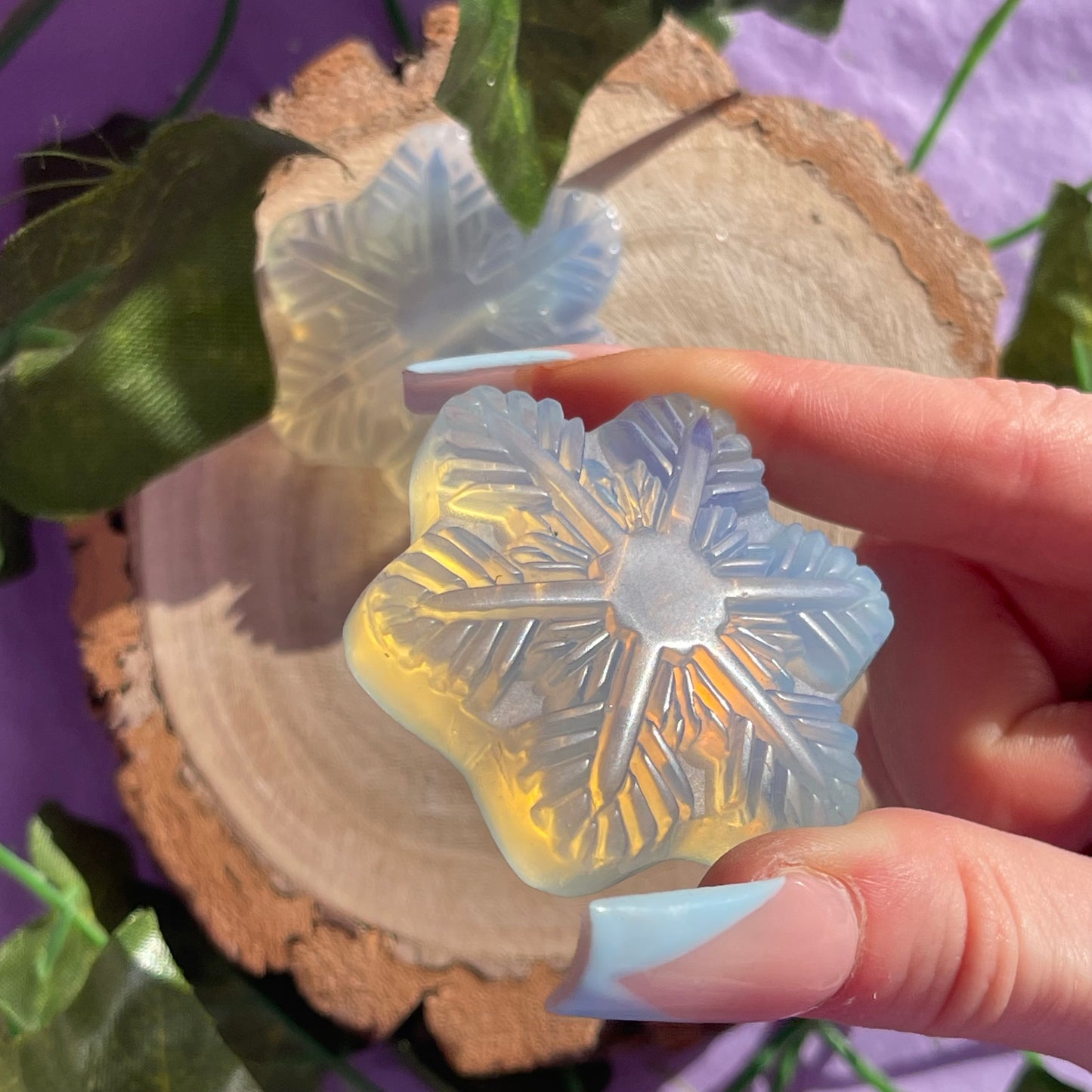 opalite snowflake carving