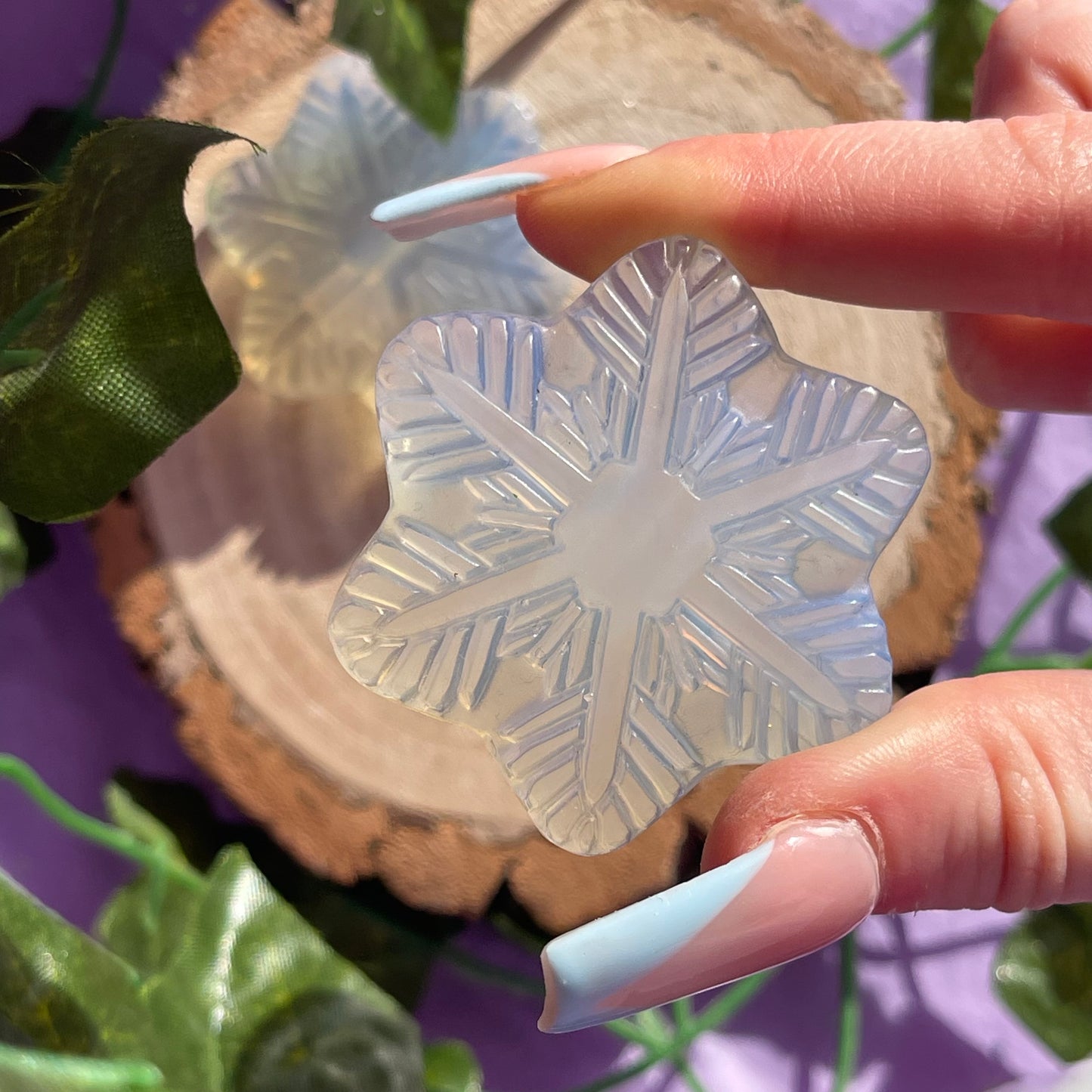 opalite snowflake carving