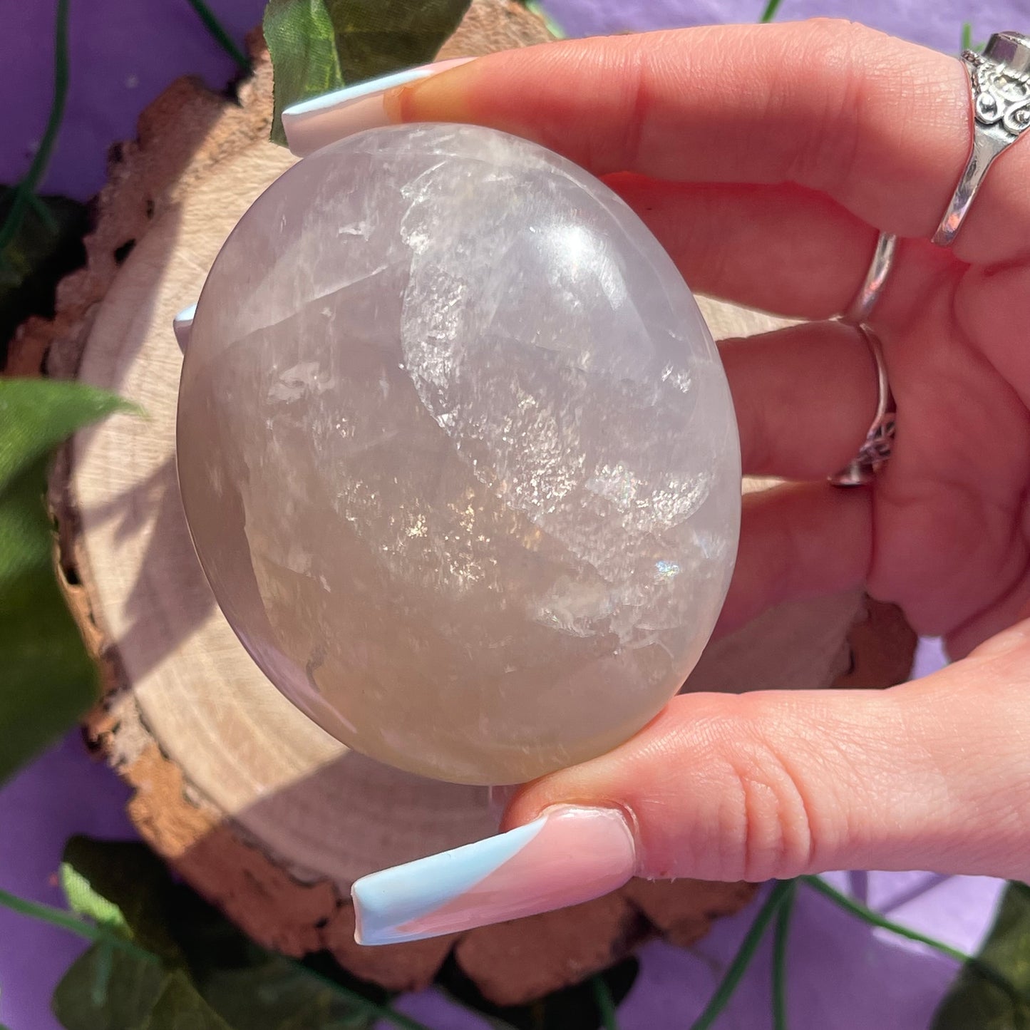 blue rose quartz palm stone