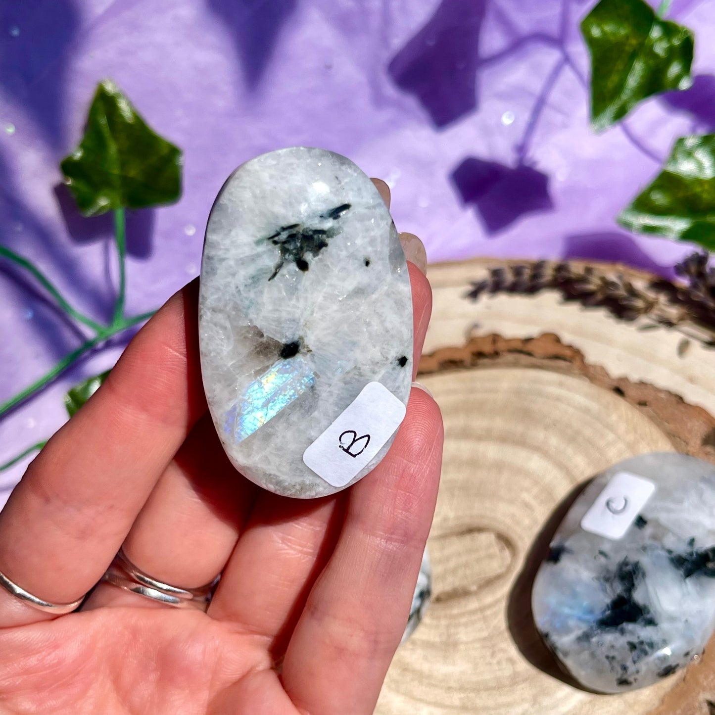 rainbow moonstone palm stone - choose your own