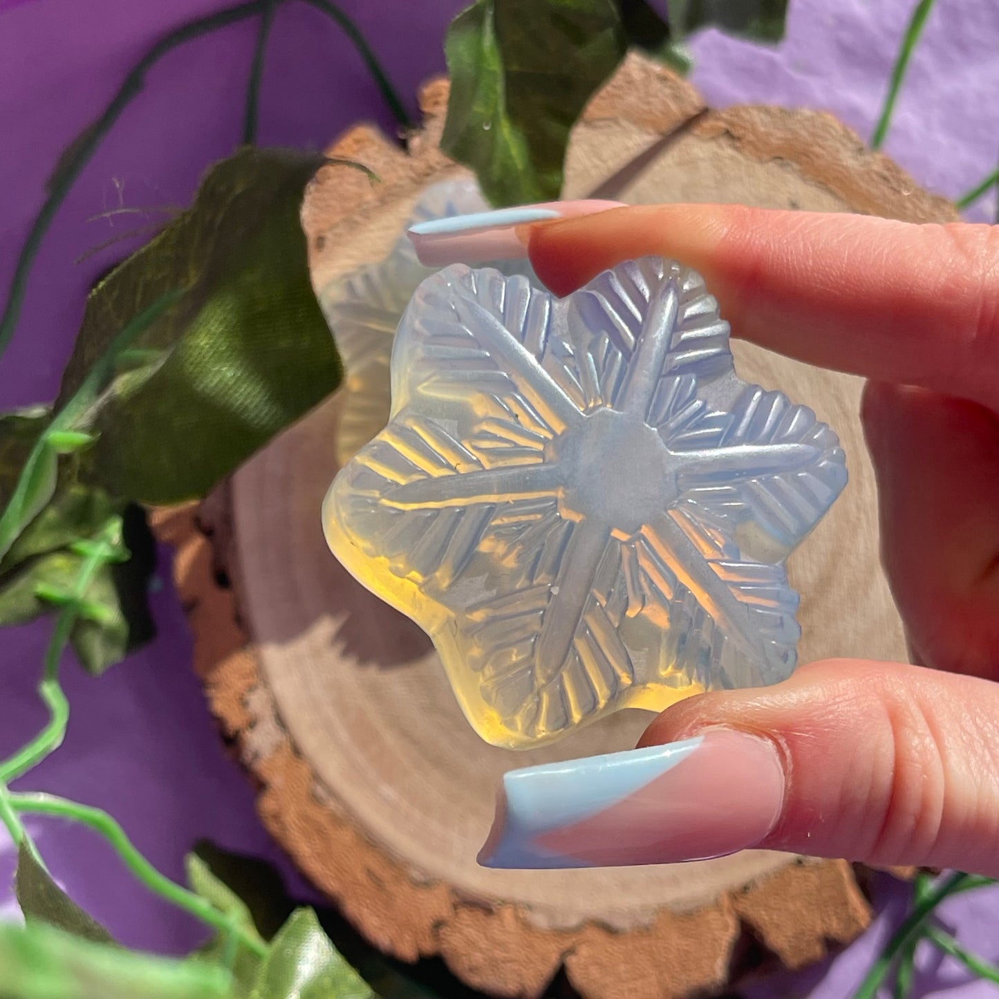 opalite snowflake carving