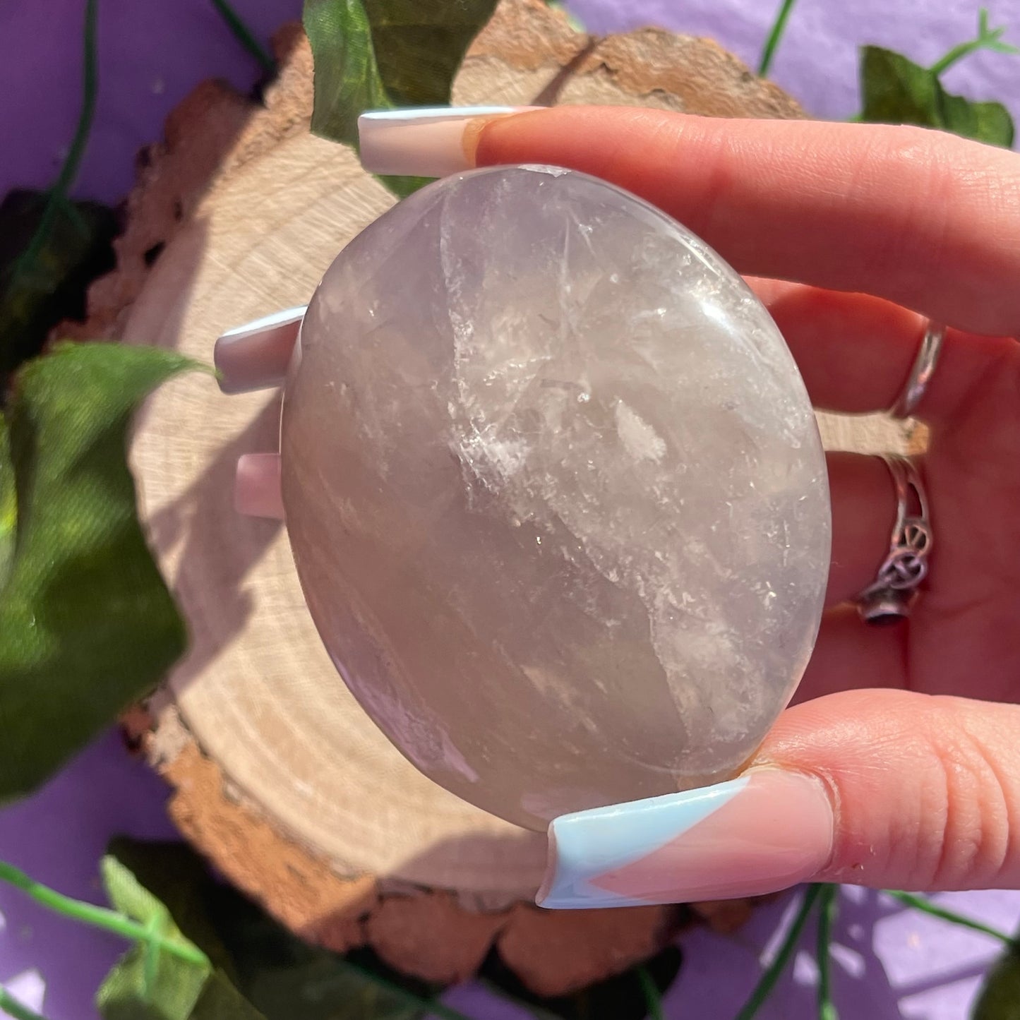 blue rose quartz palm stone