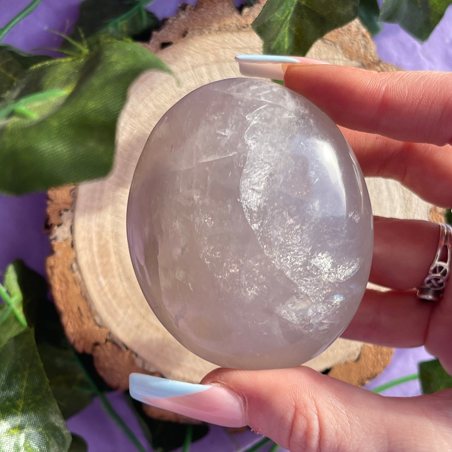 blue rose quartz palm stone