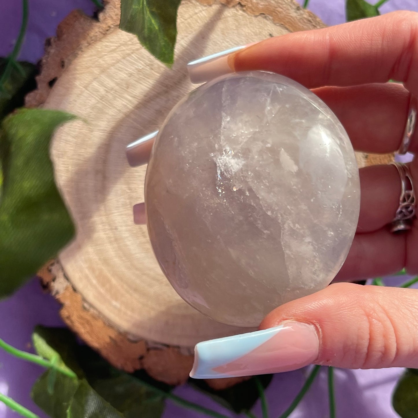 blue rose quartz palm stone