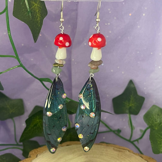 lost fairy wings earrings (agate, unakite, green aventurine)