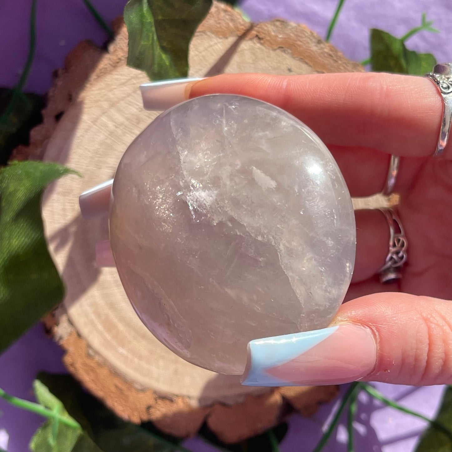 blue rose quartz palm stone