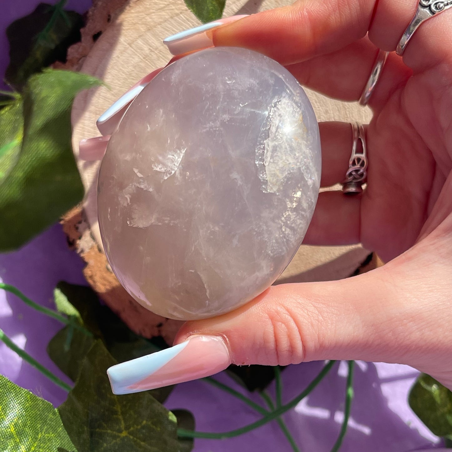 blue rose quartz palm stone