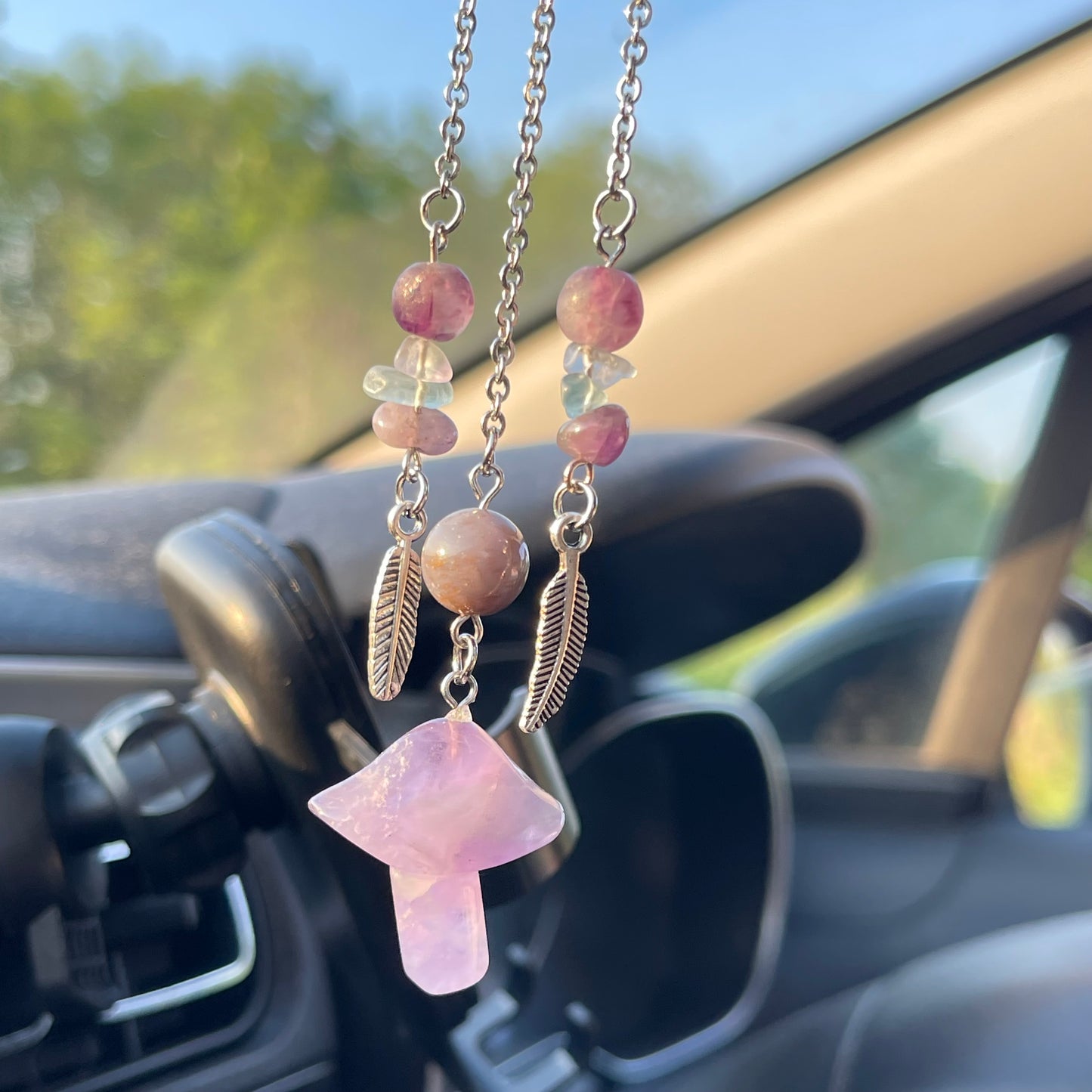 clear mind car charm - fluorite, moss agate & amethyst