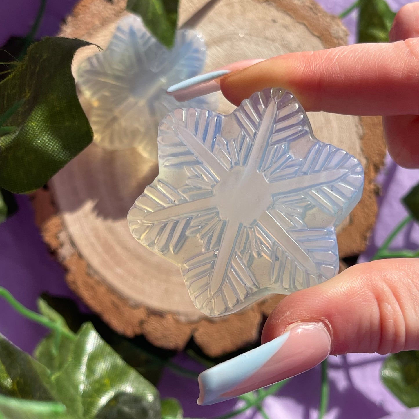 opalite snowflake carving