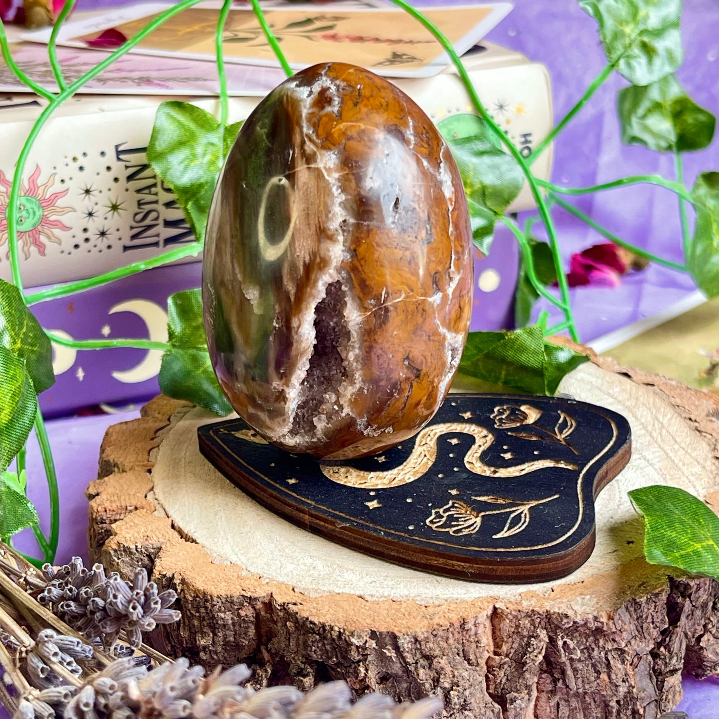 petrified wood egg carving