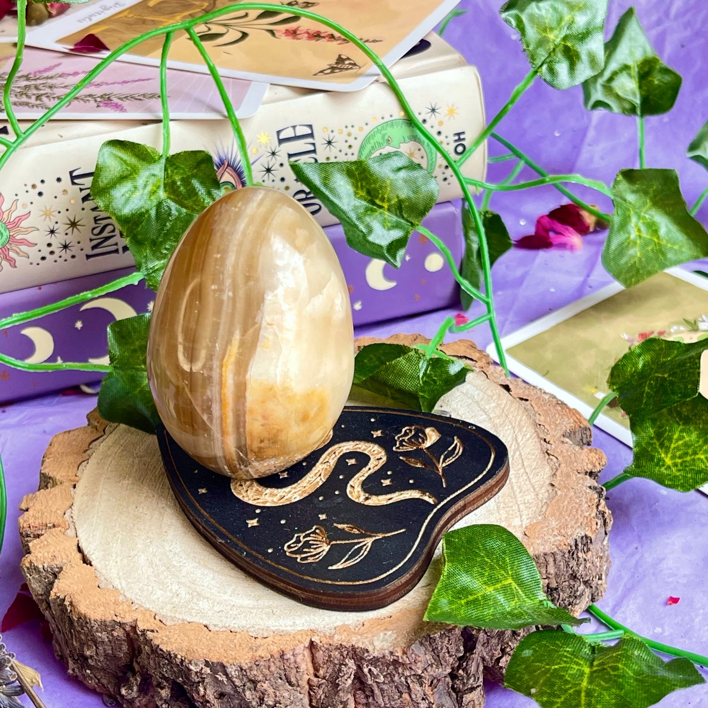 banded calcite egg carving