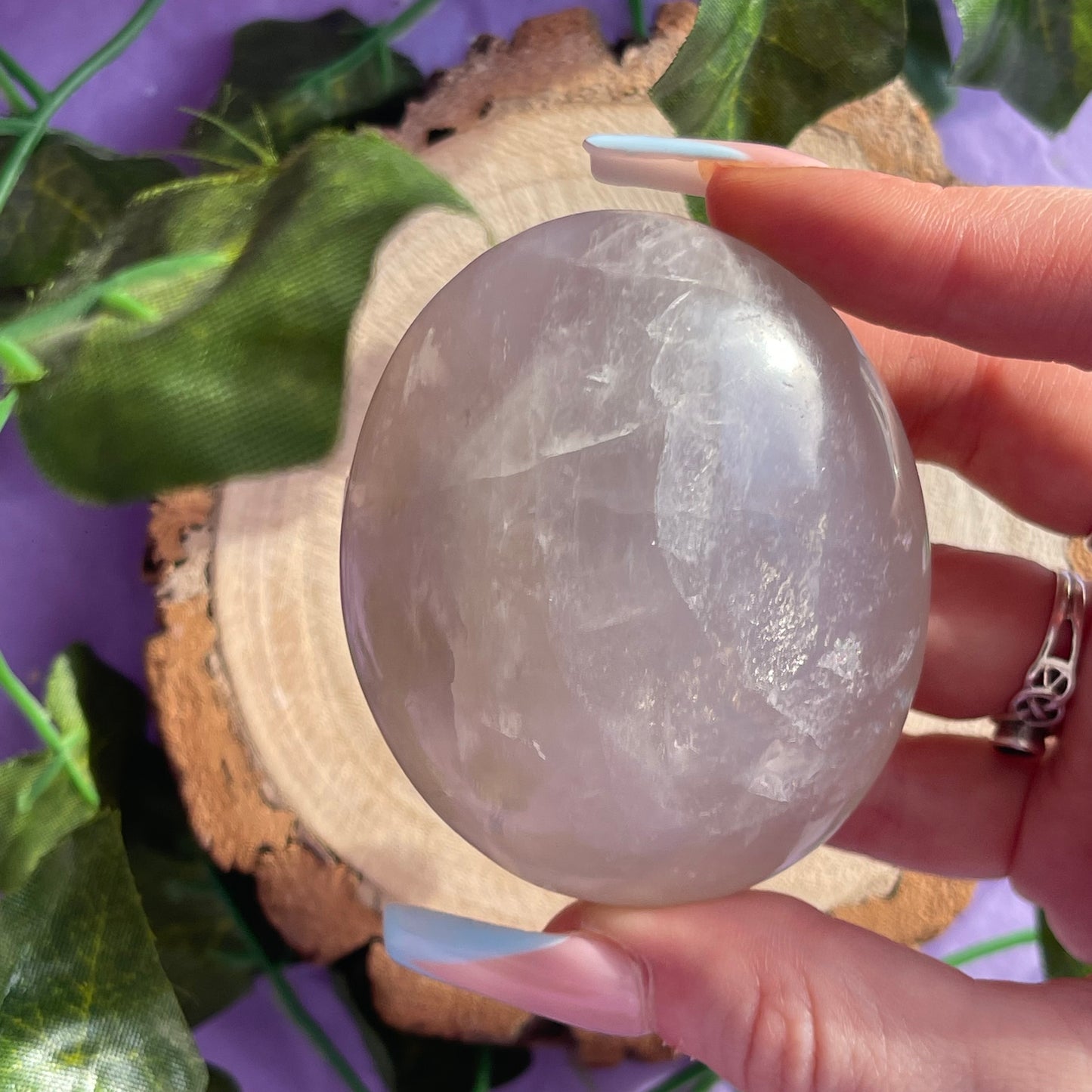 blue rose quartz palm stone