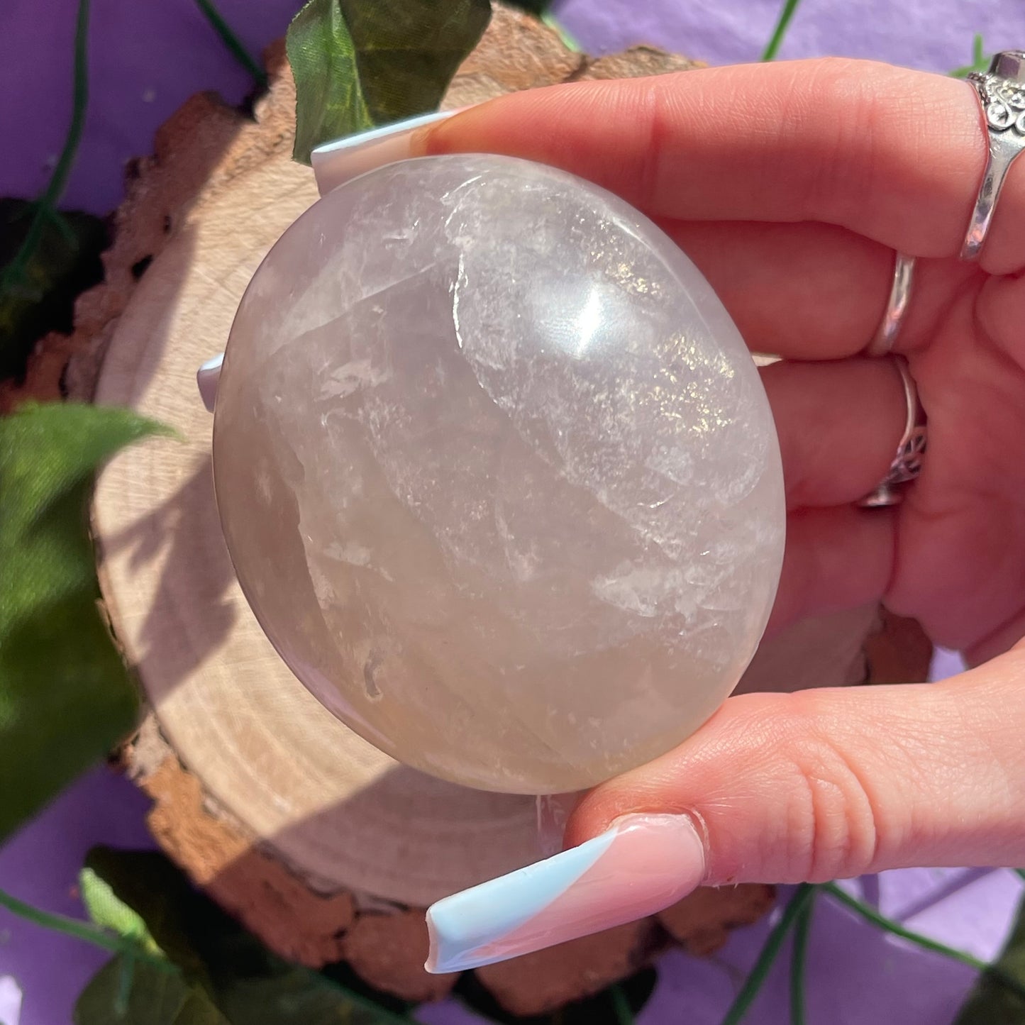 blue rose quartz palm stone