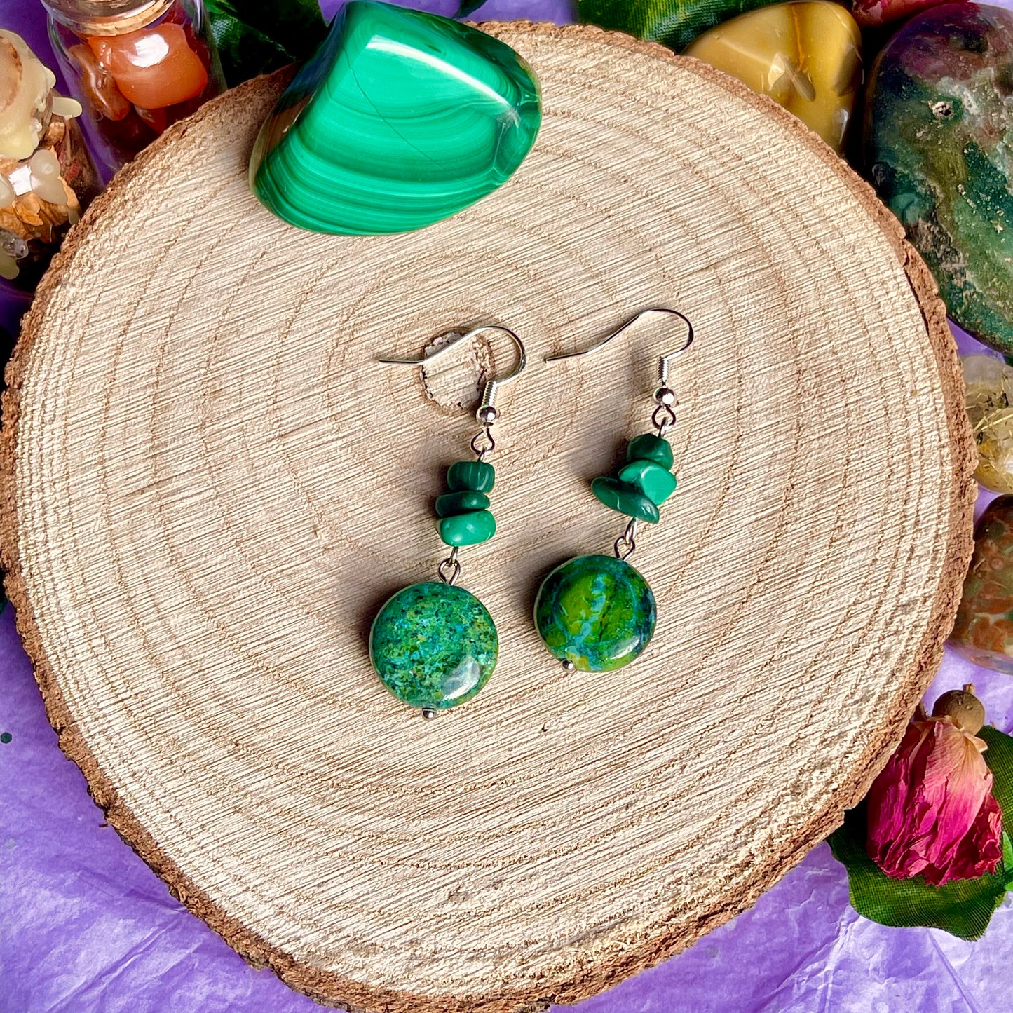 malachite & chrysocolla earrings on 925 hooks