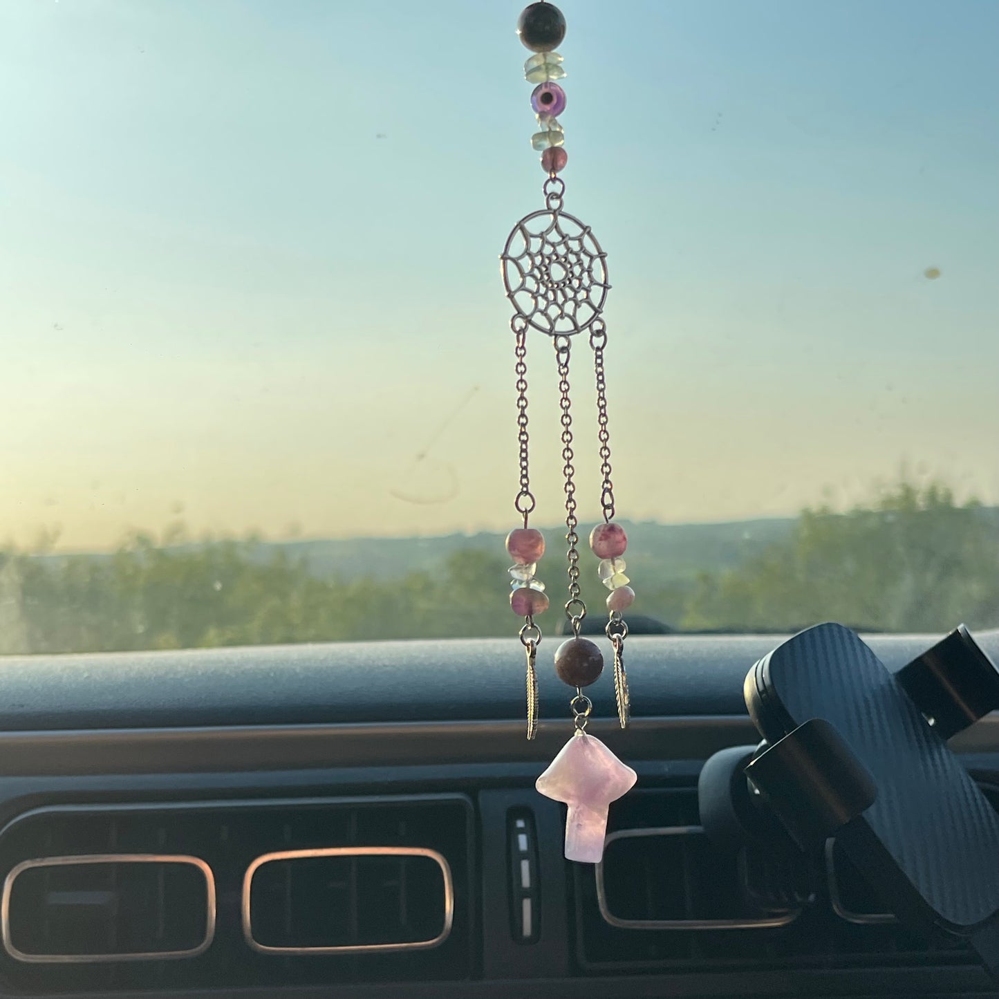 clear mind car charm - fluorite, moss agate & amethyst