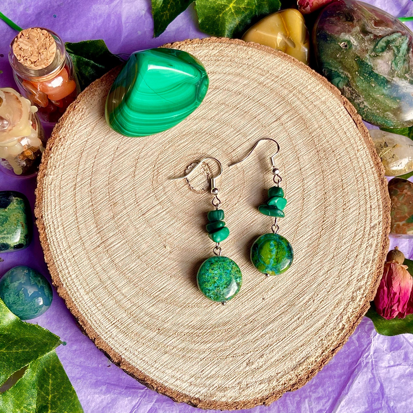 malachite & chrysocolla earrings on 925 hooks