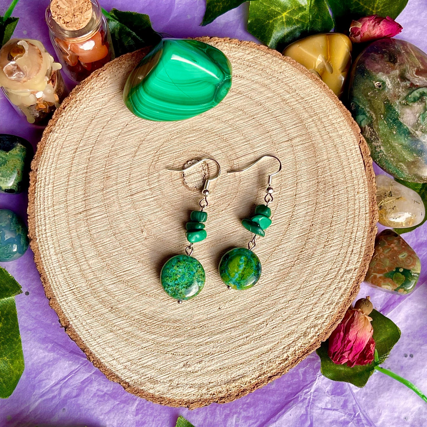 malachite & chrysocolla earrings on 925 hooks