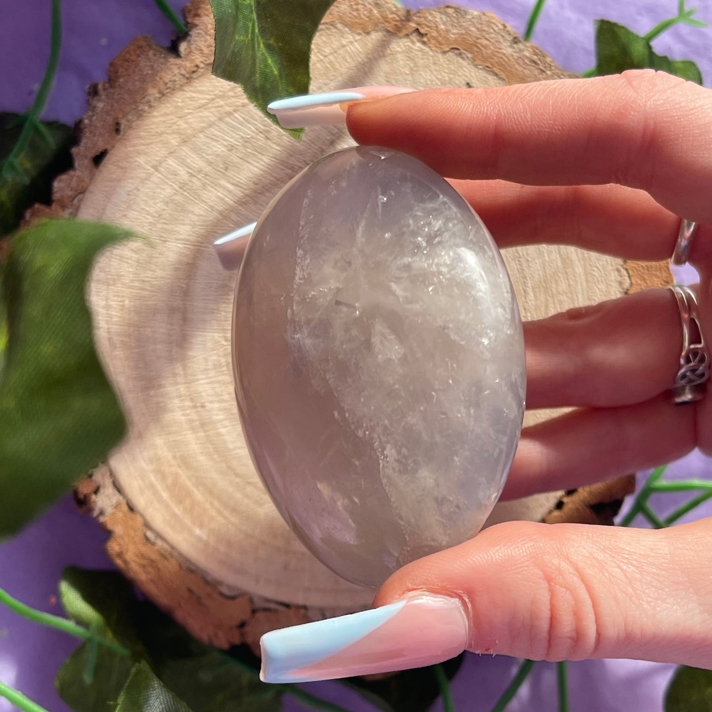 blue rose quartz palm stone