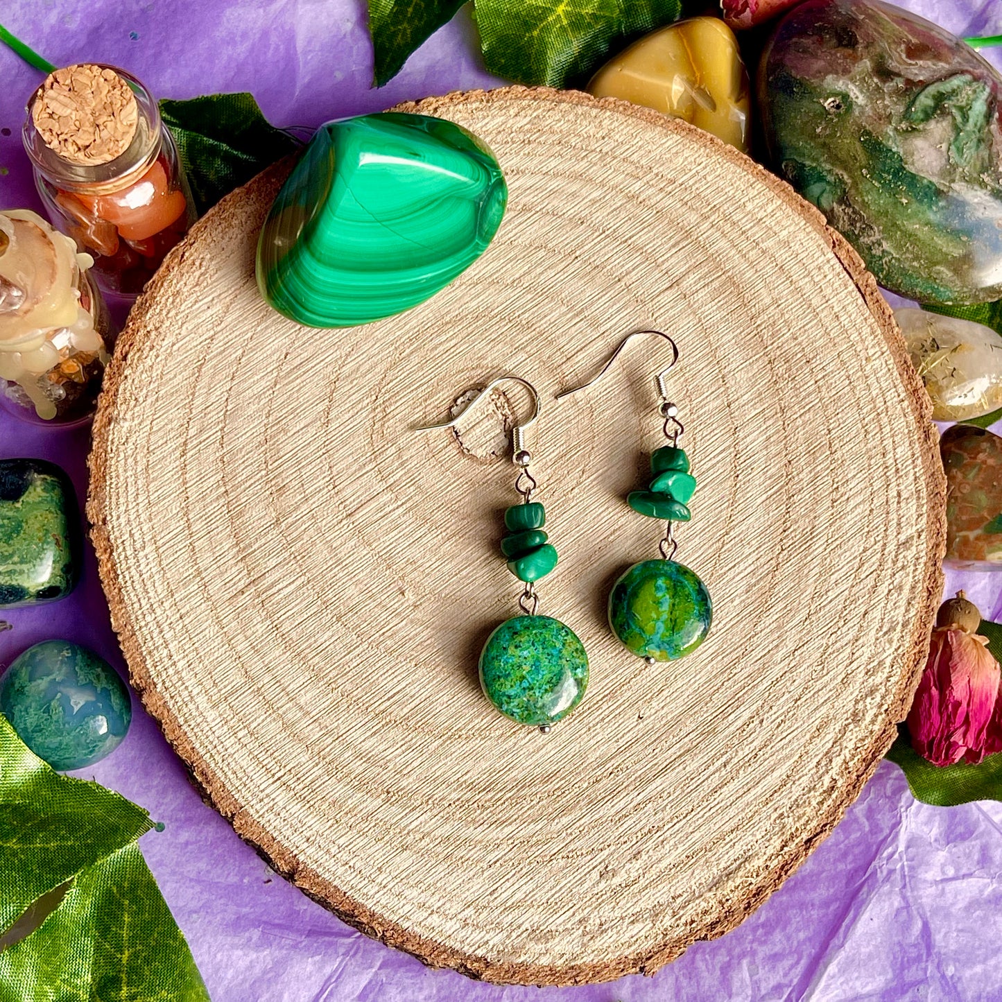 malachite & chrysocolla earrings on 925 hooks