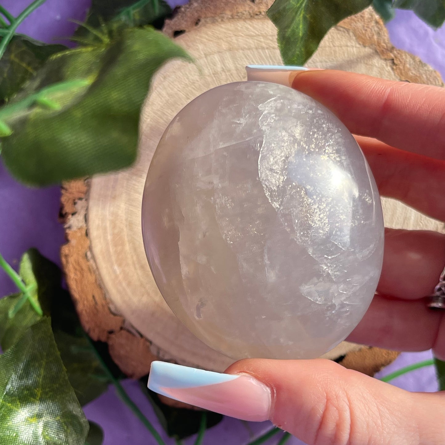 blue rose quartz palm stone