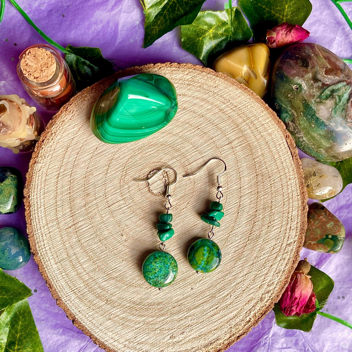 malachite & chrysocolla earrings on 925 hooks