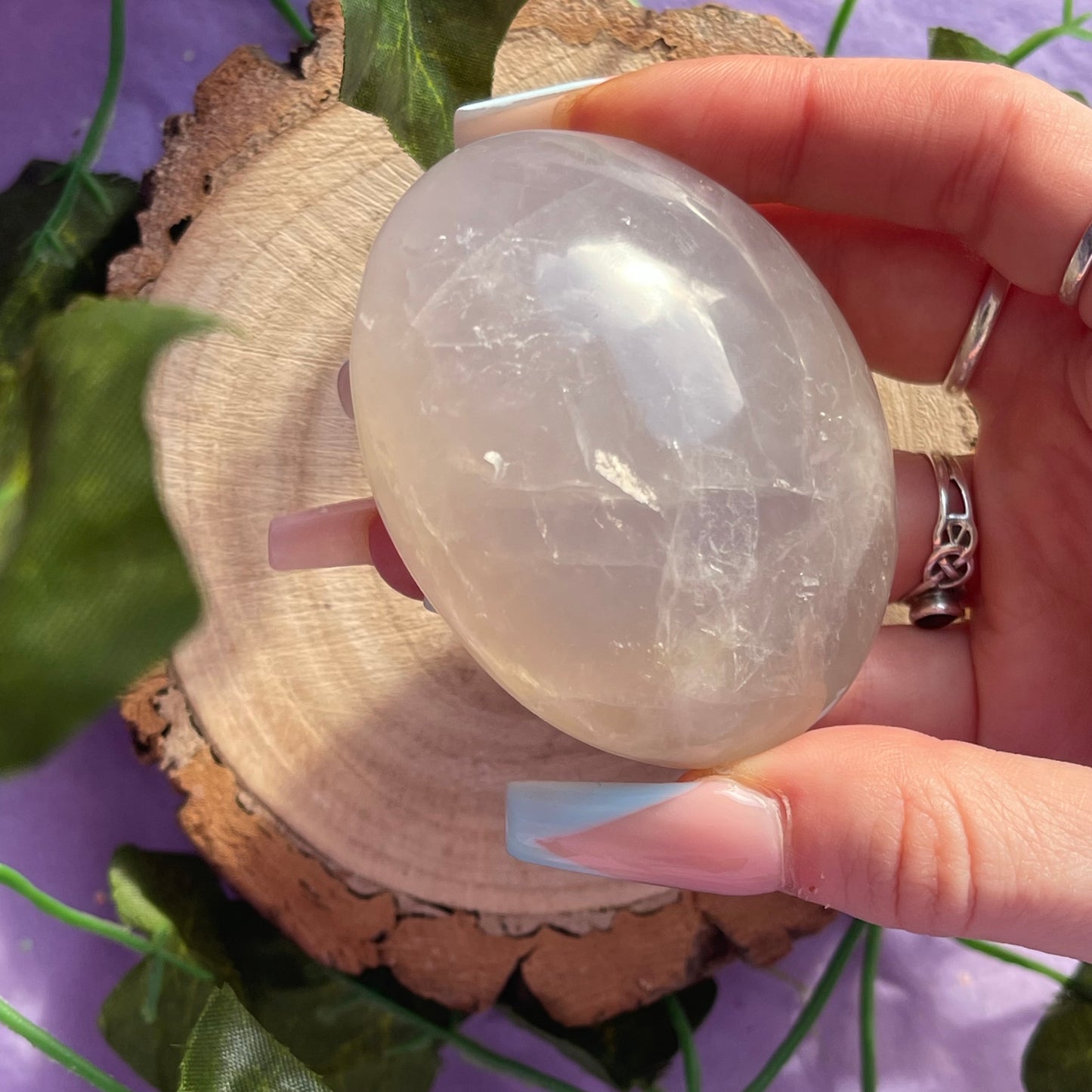 blue rose quartz palm stone