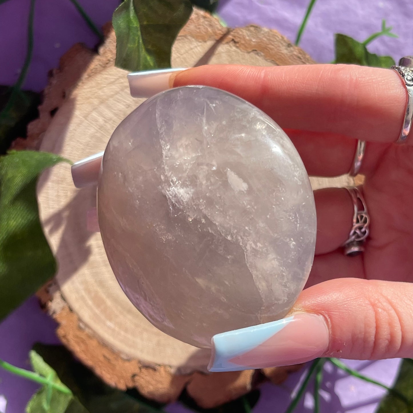 blue rose quartz palm stone