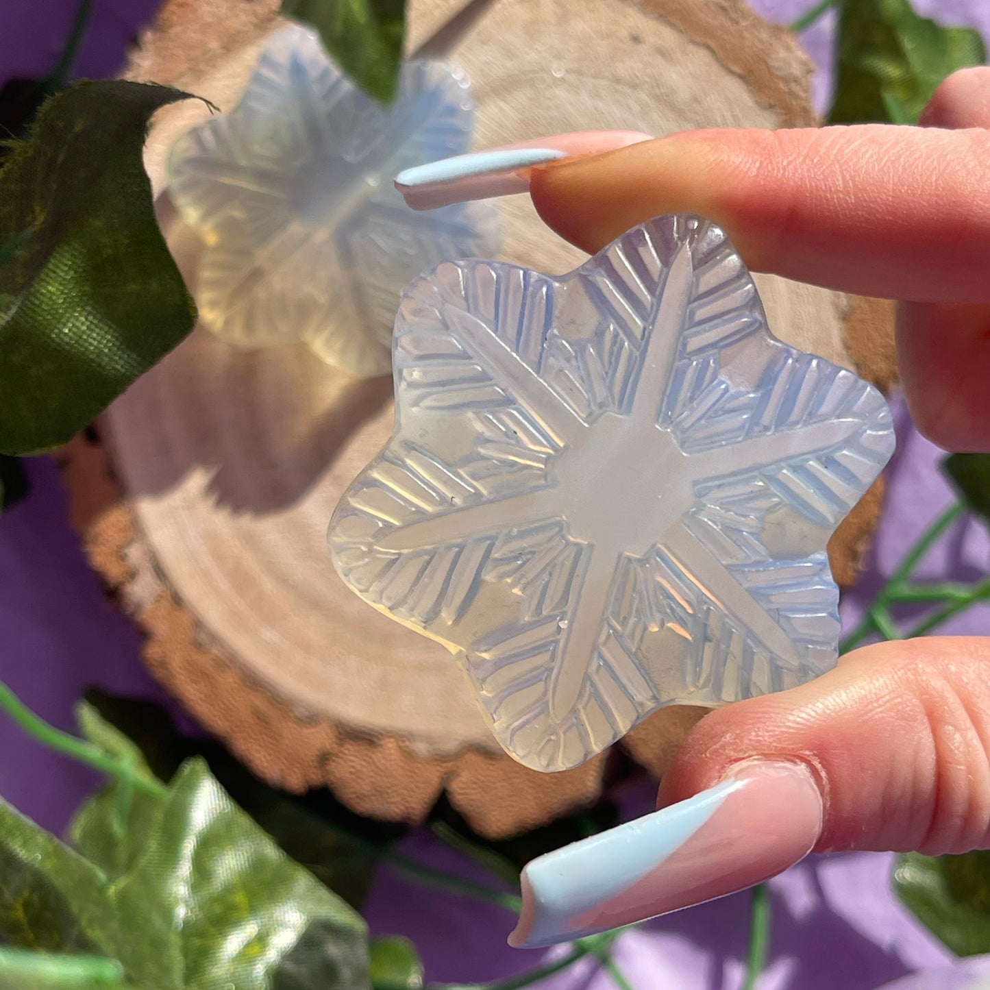 opalite snowflake carving