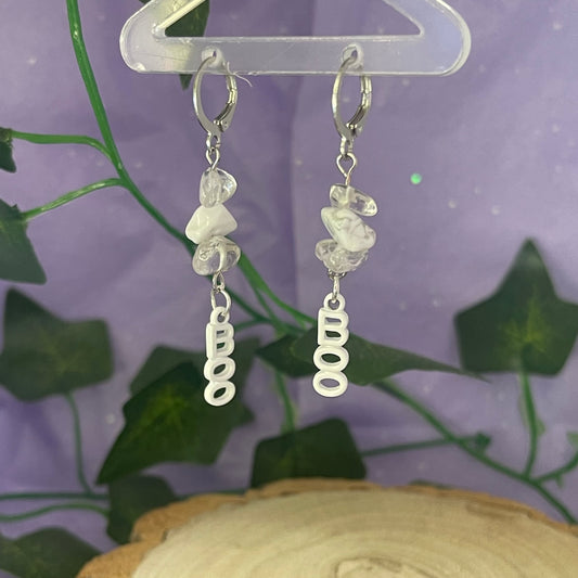 boo earrings (clear quartz & howlite)