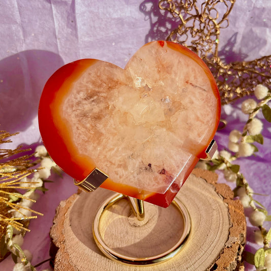 druzy carnelian heart carving with stand