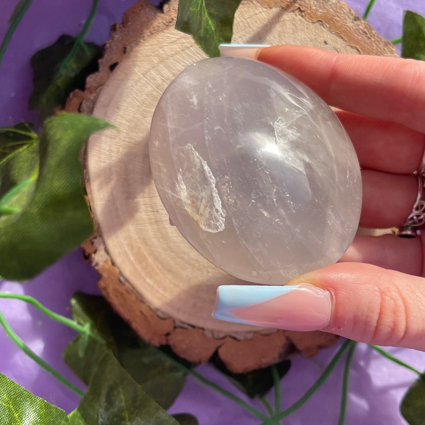 blue rose quartz palm stone