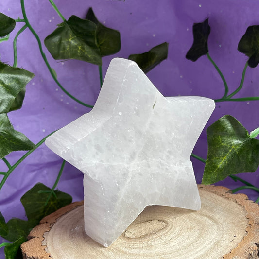 satin spar selenite star carving slab